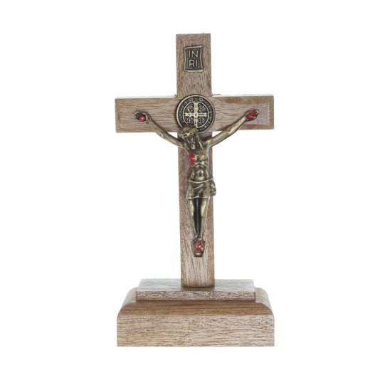 Crucifixo De Mesa Ou Parede Em Madeira De S O Bento Cm Lirio Do