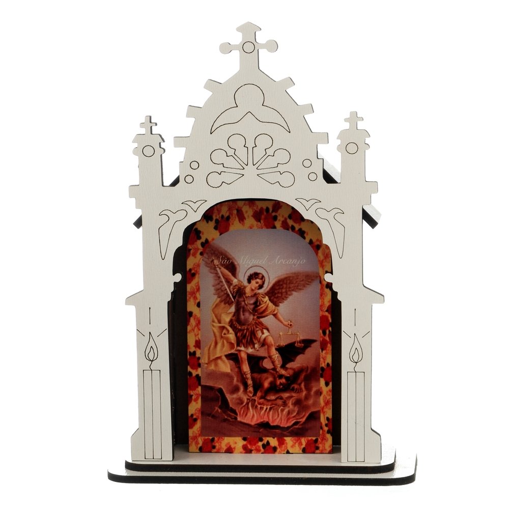 Capela de São Miguel Arcanjo em MDF na Cor Branca - 12cm