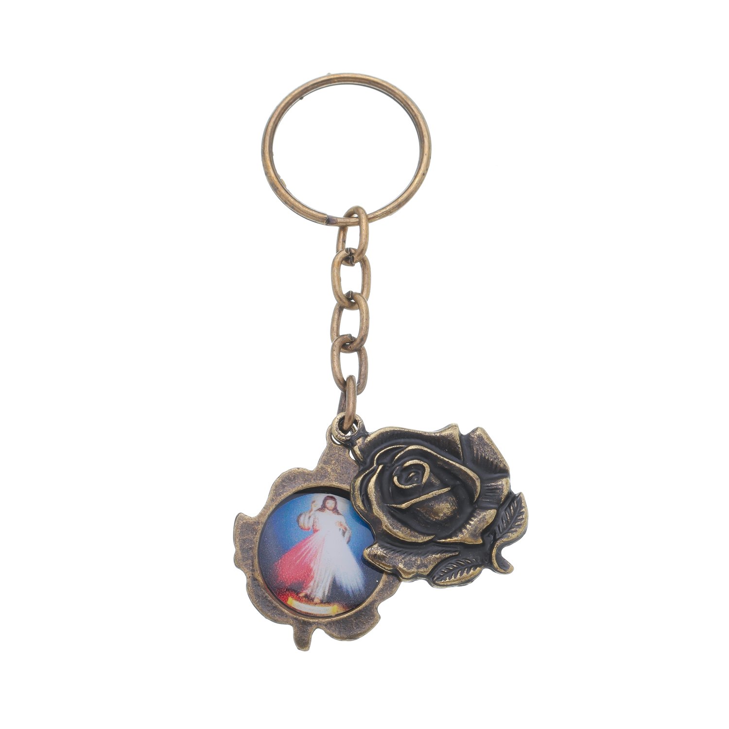 Chaveiro Rosa de Jesus Misericordioso em Metal - Ouro Velho Chaveiro Rosa de Jesus Misericordioso em Metal - Ouro Velho