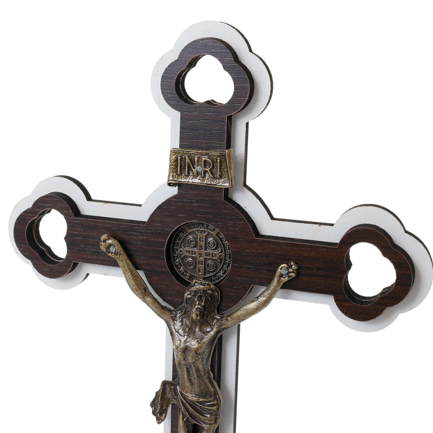 Crucifixo de mesa com medalha de São Bento - branco 33cm