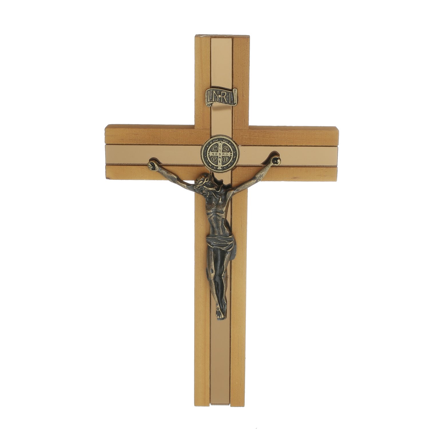 Crucifixo de Parede em Madeira com Centro Espelhado - 18cm