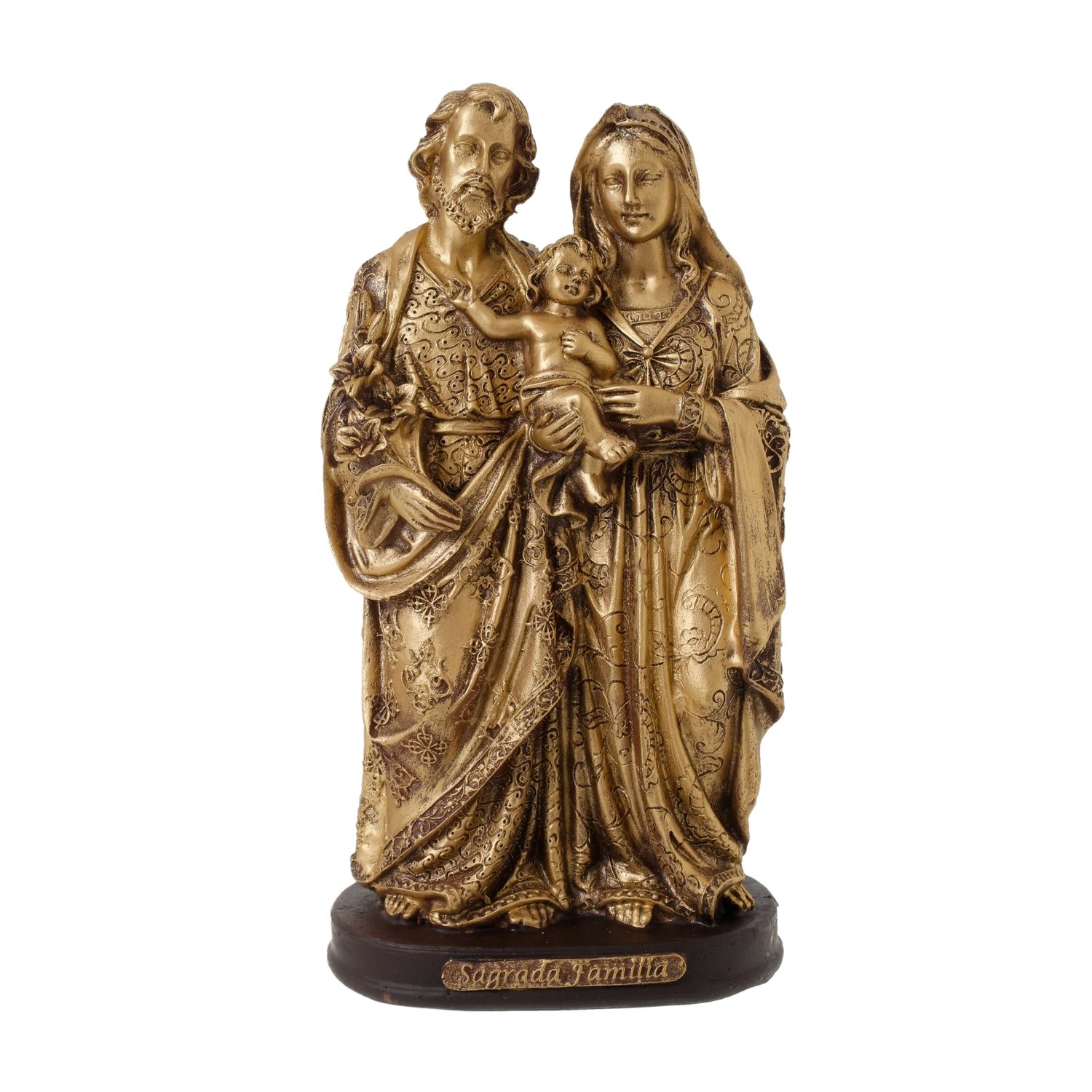 Imagem da Sagrada Família resina dourada - 21cm
