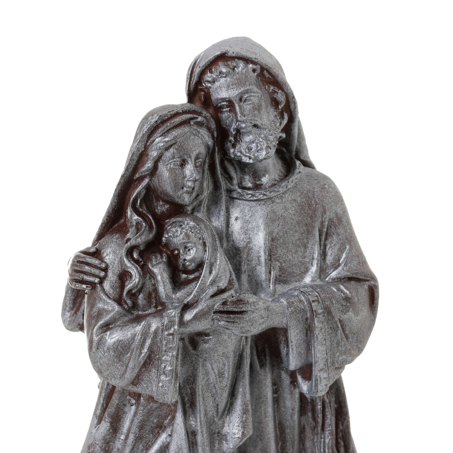 Imagem Sagrada Família em resina prata - 14cm