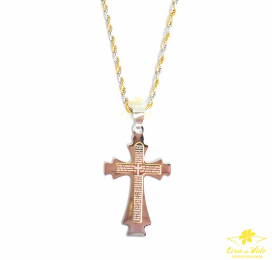 Colar Crucifixo 3D- Inox e Dourado III
