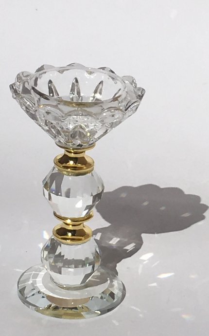 Castiçal de Cristal com Detalhes Dourado