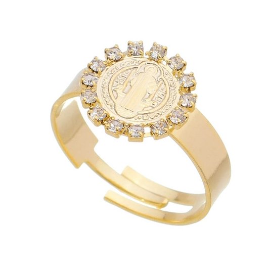 Anel de São Bento com Strass Regulável