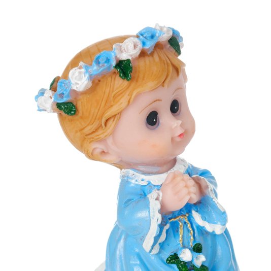 Imagem Anjo da Guarda Rezando de Joelhos em Resina Infantil - Azul Claro