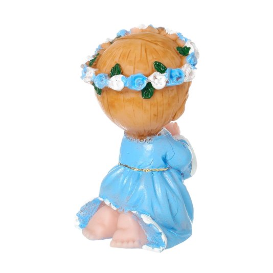 Imagem Anjo da Guarda Rezando de Joelhos em Resina Infantil - Azul Claro