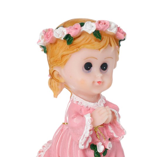Imagem Anjo da Guarda Rezando de Joelhos em Resina Infantil - Rosa