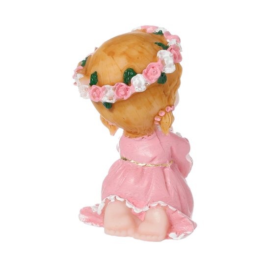 Imagem Anjo da Guarda Rezando de Joelhos em Resina Infantil - Rosa