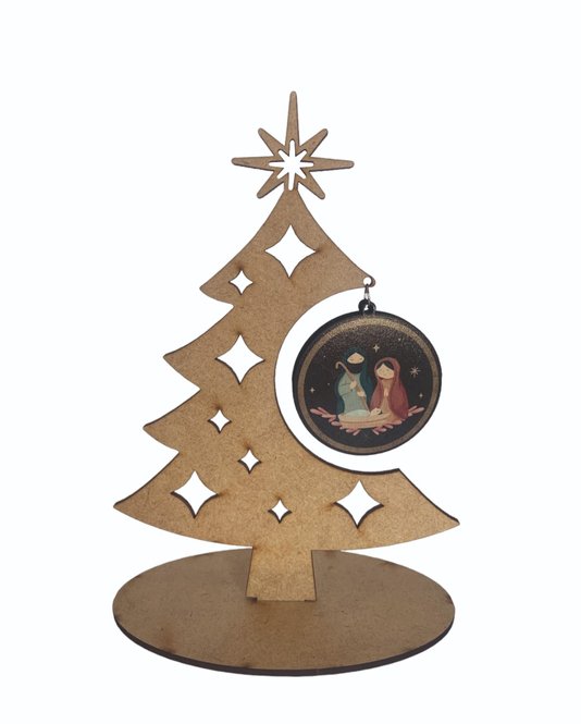 Árvore de Natal com Pêndulo da Sagrada Família em MDF - Verde Escuro