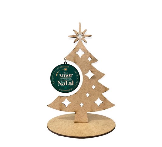 Árvore de Natal em Mdf com Medalha da Sagrada Família para Mesa