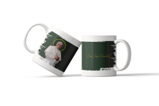 Caneca de São João Paulo II com Fundo Verde - Porcelana