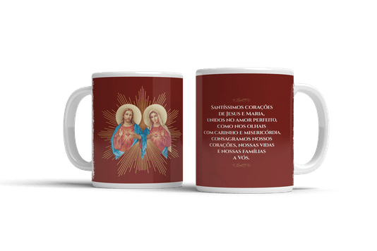 Caneca dos Sagrados Corações de Jesus e Maria em Porcelana