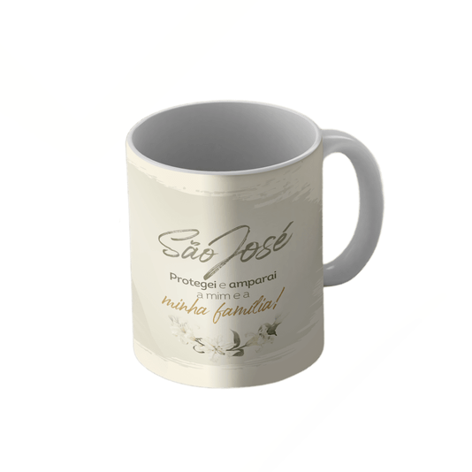 Caneca de São José em Porcelana - "São José, Protegei e Amparai a Mim e a Minha Família!"