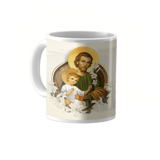 Caneca de São José em Porcelana - "São José, Protegei e Amparai a Mim e a Minha Família!"