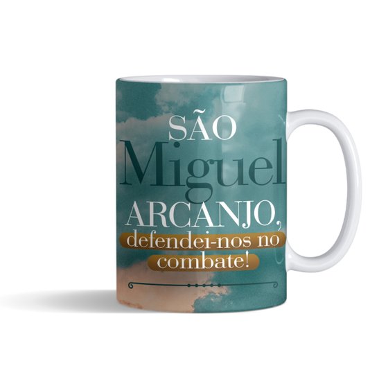 Caneca de São Miguel Arcanjo - Porcelana - São Miguel Arcanjo, Defendei-nos No Combate!