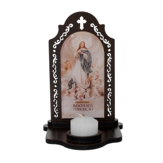 Capela com Porta-Vela de Nossa Senhora da Imaculada Conceição Resinada em MDF - 16,3cm