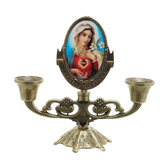 Castiçal Sagrado Coração de Maria - Bronze