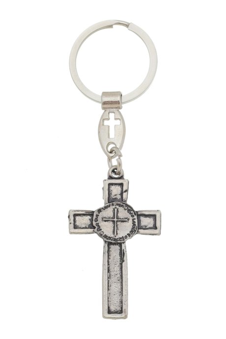 Chaveiro com Crucifixo da Medalha das Duas Cruzes em Metal - Prata