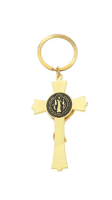 Chaveiro Crucifixo São Bento e Caneta - Dourado