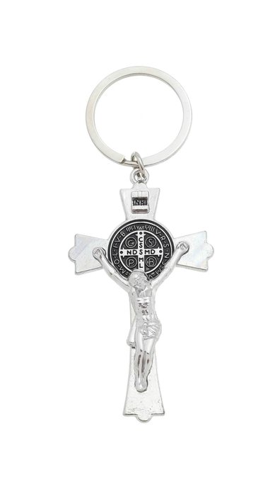 Chaveiro Crucifixo São Bento e Caneta - Prata
