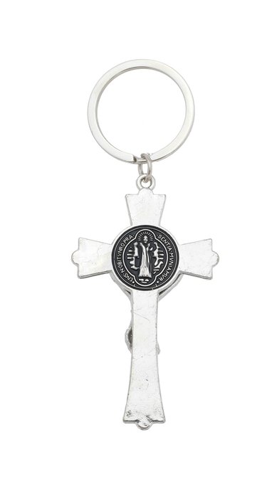 Chaveiro Crucifixo São Bento e Caneta - Prata