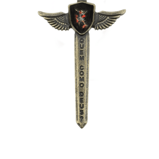 Chaveiro da Espada de São Miguel Arcanjo de Metal - Ouro Envelhecido