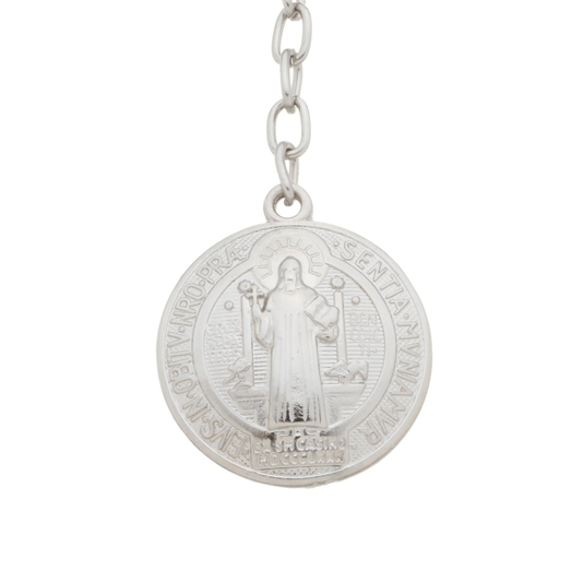 Chaveiro da Medalha de São Bento de Alto Relevo em Metal - Prata