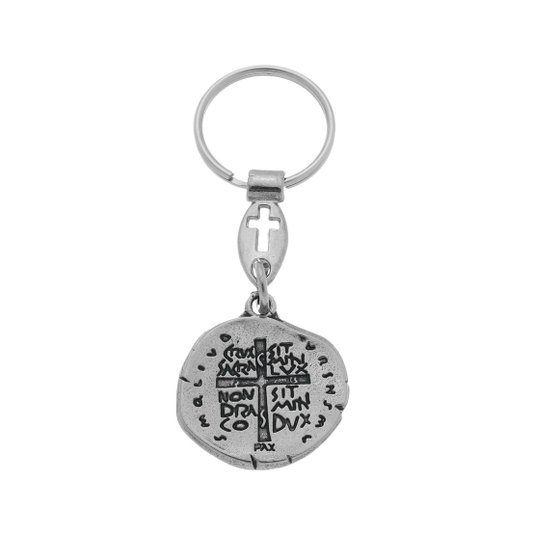 Chaveiro com Medalha das Duas Cruzes em Metal - Prata