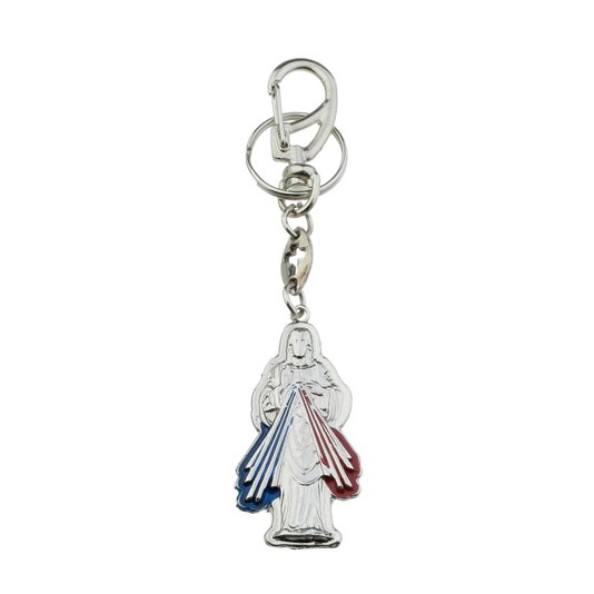 Chaveiro de Jesus Misericordioso Azul e Vermelho com Mosquete - Prata