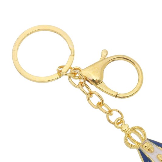 Chaveiro Nossa Senhora Aparecida com strass e mosquete dourado