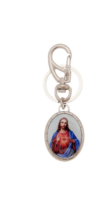 Chaveiro do Sagrado Coração de Jesus com Mosquete em Metal - Prata
