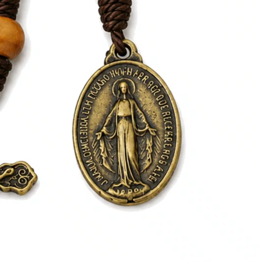 Chaveiro Dezena Aberta Madeira Nossa Senhora Das Graças Marrom Clara 8mm