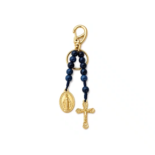 Chaveiro Dezena Aberta Pérola Mesclada Nossa Senhora Das Graças Azul Escura 8mm