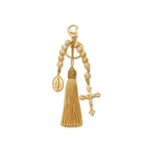 Chaveiro Dezena Aberta Pérola Mesclada Nossa Senhora Das Graças Bege 10mm