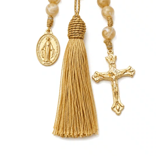 Chaveiro Dezena Aberta Pérola Mesclada Nossa Senhora Das Graças Bege 10mm