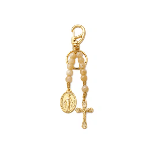 Chaveiro Dezena Aberta Pérola Mesclada Nossa Senhora Das Graças Bege 8mm