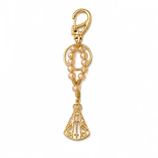 Chaveiro Dezena Cristal Dourado Nossa Senhora Aparecida Doce de Leite