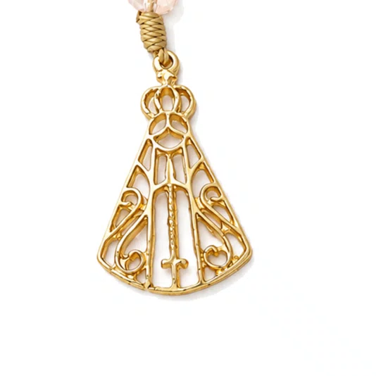 Chaveiro Dezena Cristal Dourado Nossa Senhora Aparecida Rosa Claro Translúcido