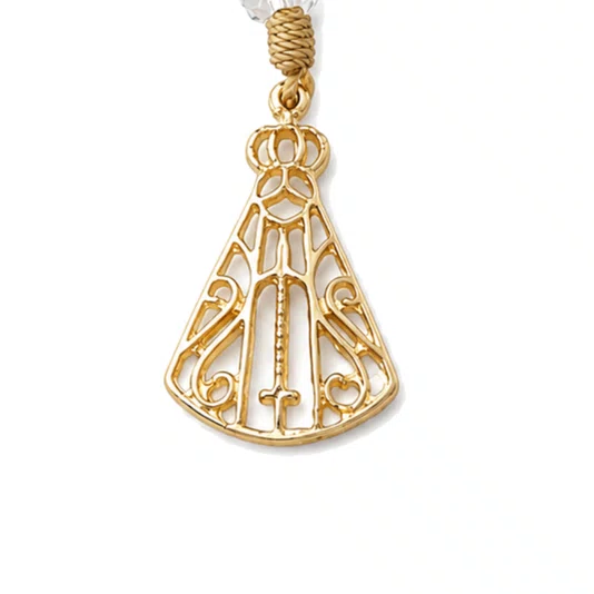 Chaveiro Dezena Cristal Dourado Nossa Senhora Aparecida Transparente