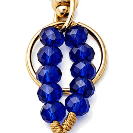 Chaveiro Dezena Cristal Dourado  Nossa Senhora Aparecida Azul Escuro