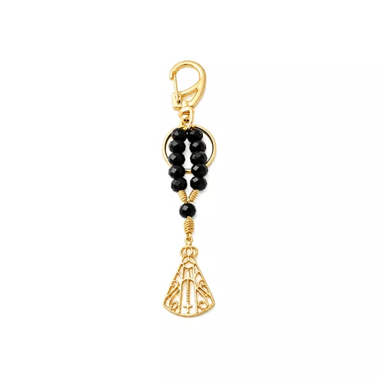 Chaveiro Dezena Cristal Dourado Nossa Senhora Aparecida Preto