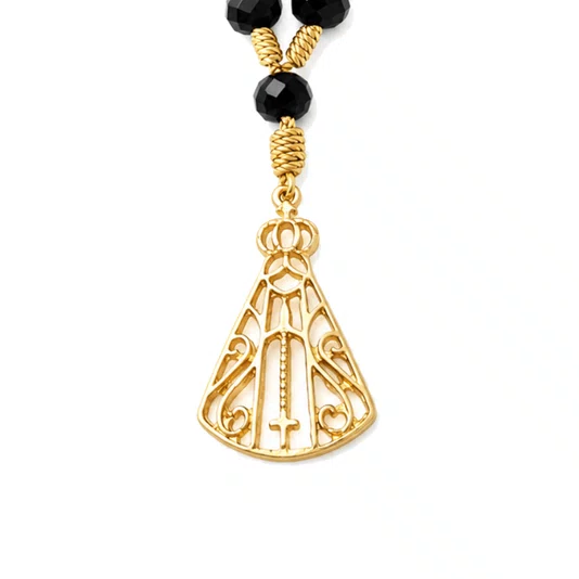 Chaveiro Dezena Cristal Dourado Nossa Senhora Aparecida Preto