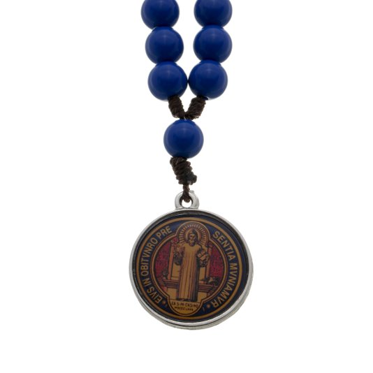 Chaveiro Dezena da Medalha de São Bento Colorida com Mosquete - Azul