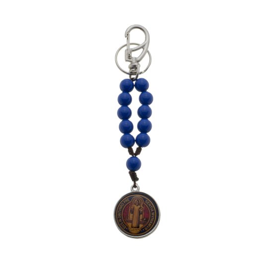 Chaveiro Dezena da Medalha de São Bento Colorida com Mosquete - Azul