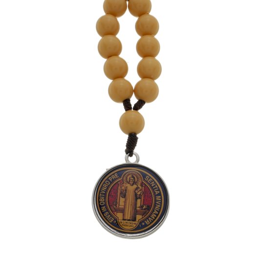 Chaveiro Dezena da Medalha de São Bento Colorida com Mosquete - Marrom Claro