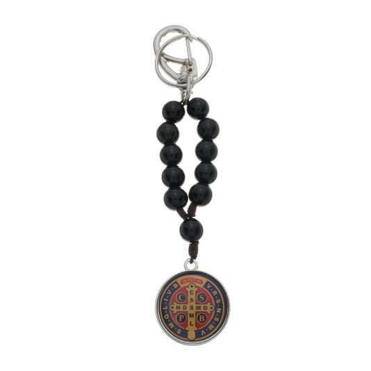 Chaveiro Dezena da Medalha de São Bento Colorida com Mosquete - Preto