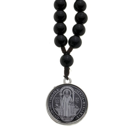 Chaveiro Dezena da Medalha de São Bento Preto e Branco com Mosquete - Preto