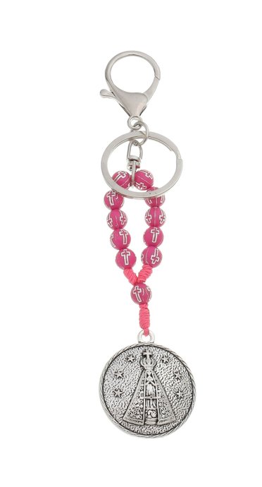 Kit Chaveiros de Dezena de Nossa Senhora Aparecida - Preto, Rosa, Branco e Azul - 12un